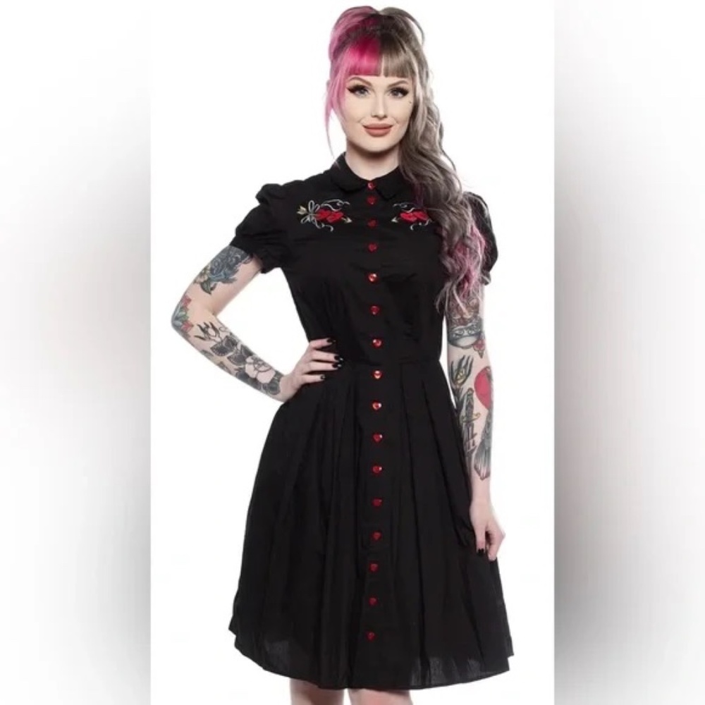Hell Bunny Amora Mini Dress Western Hearts Rockabilly Retro XS Goth